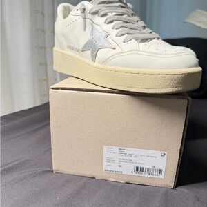 Golden Goose Cream Sneakers with Silver Star